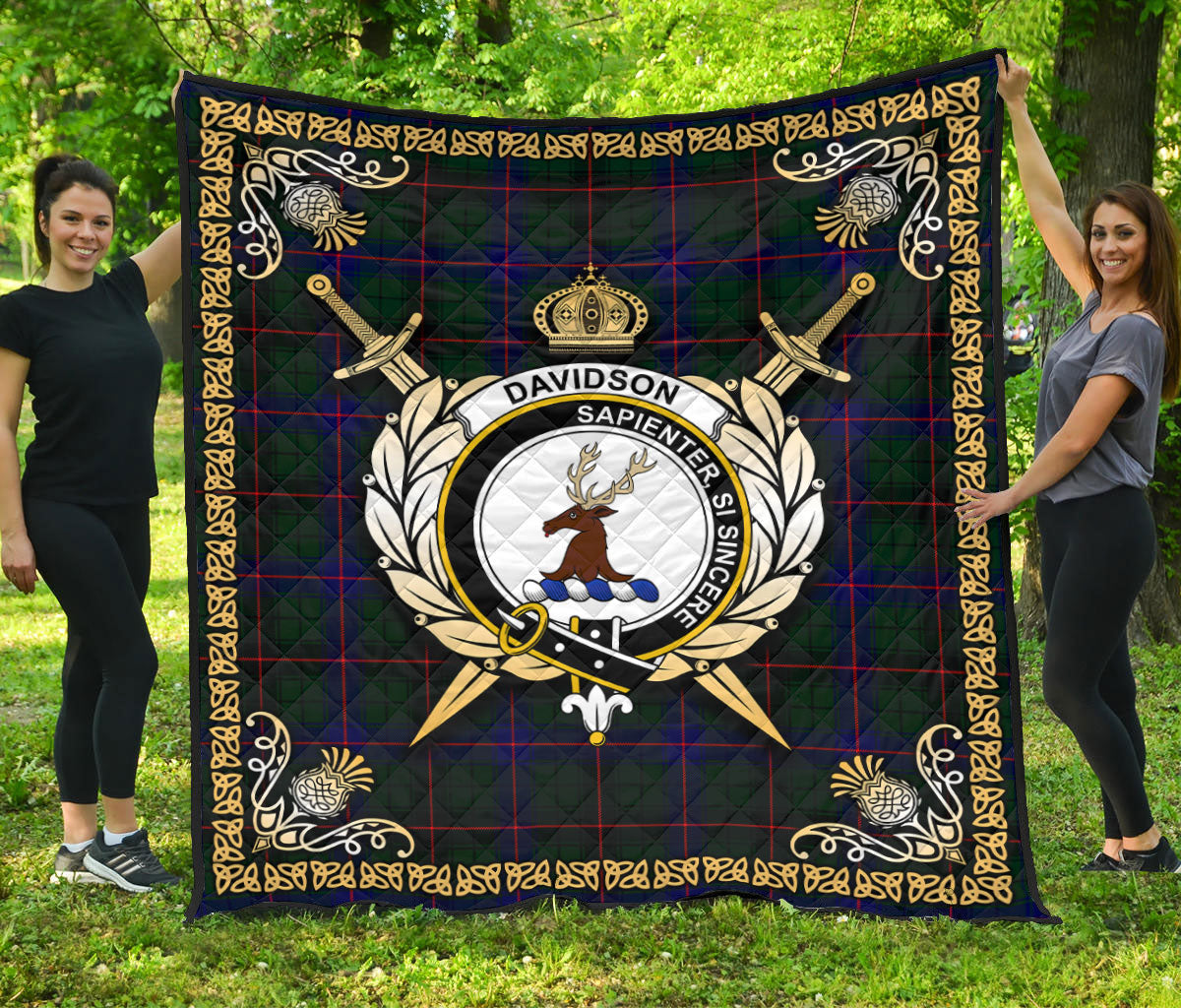 Davidson Modern Tartan Crest Premium Quilt - Celtic Thistle Style