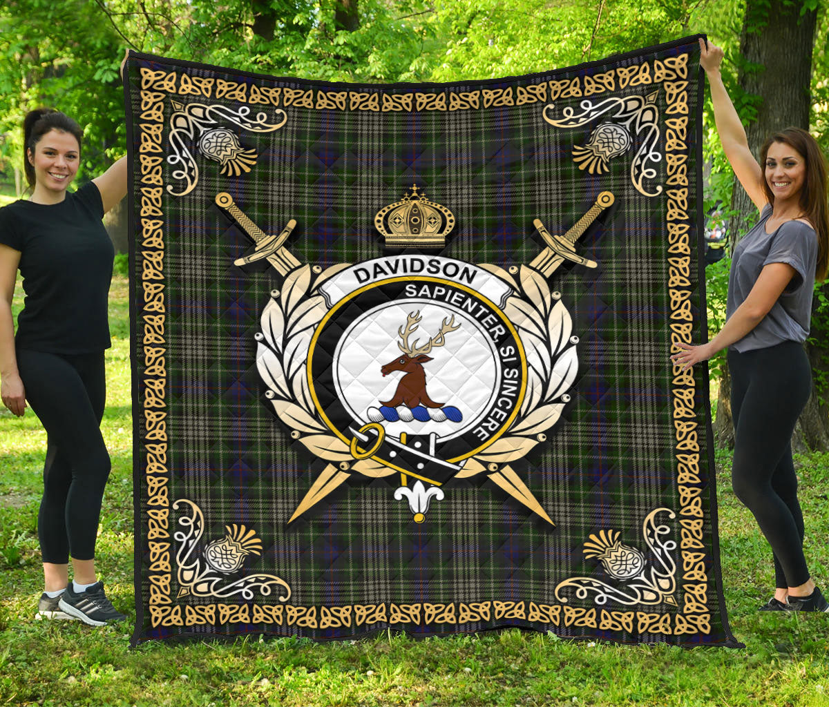 Davidson Tulloch Dress Tartan Crest Premium Quilt - Celtic Thistle Style