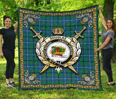 Douglas Ancient Tartan Crest Premium Quilt - Celtic Thistle Style