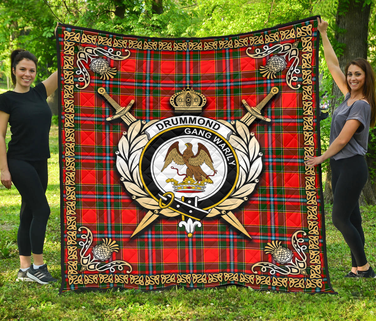 Drummond of Perth Tartan Crest Premium Quilt - Celtic Thistle Style