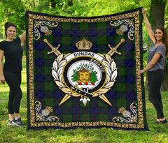 Dundas Modern Tartan Crest Premium Quilt - Celtic Thistle Style