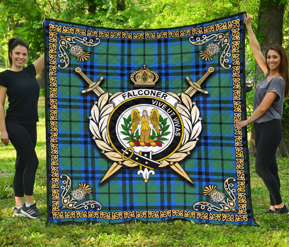 Falconer Tartan Crest Premium Quilt - Celtic Thistle Style