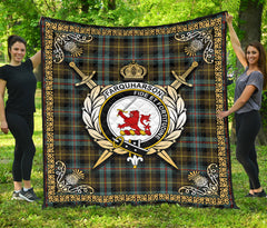 Farquharson Weathered Tartan Crest Premium Quilt - Celtic Thistle Style