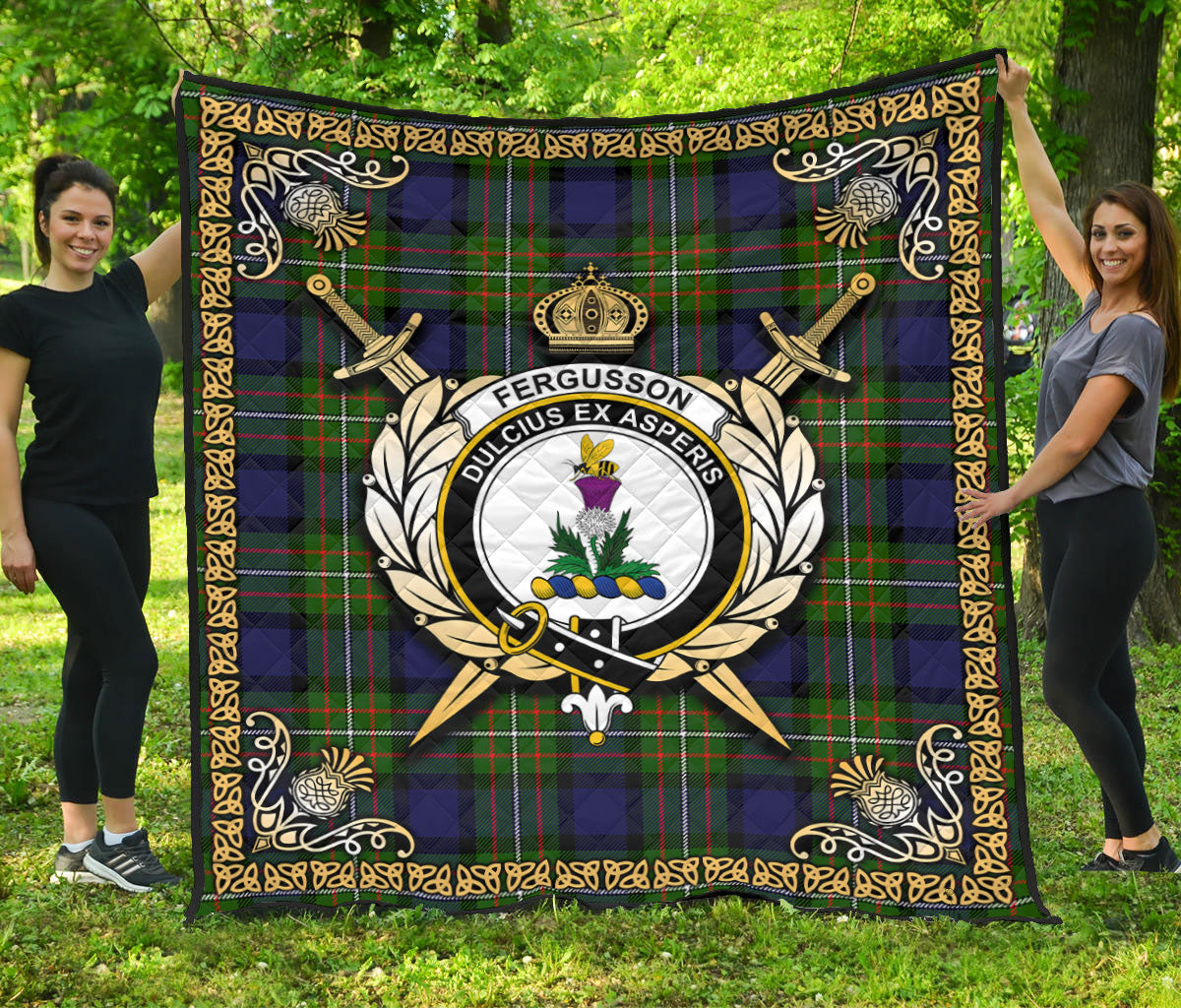 Fergusson Modern Tartan Crest Premium Quilt - Celtic Thistle Style