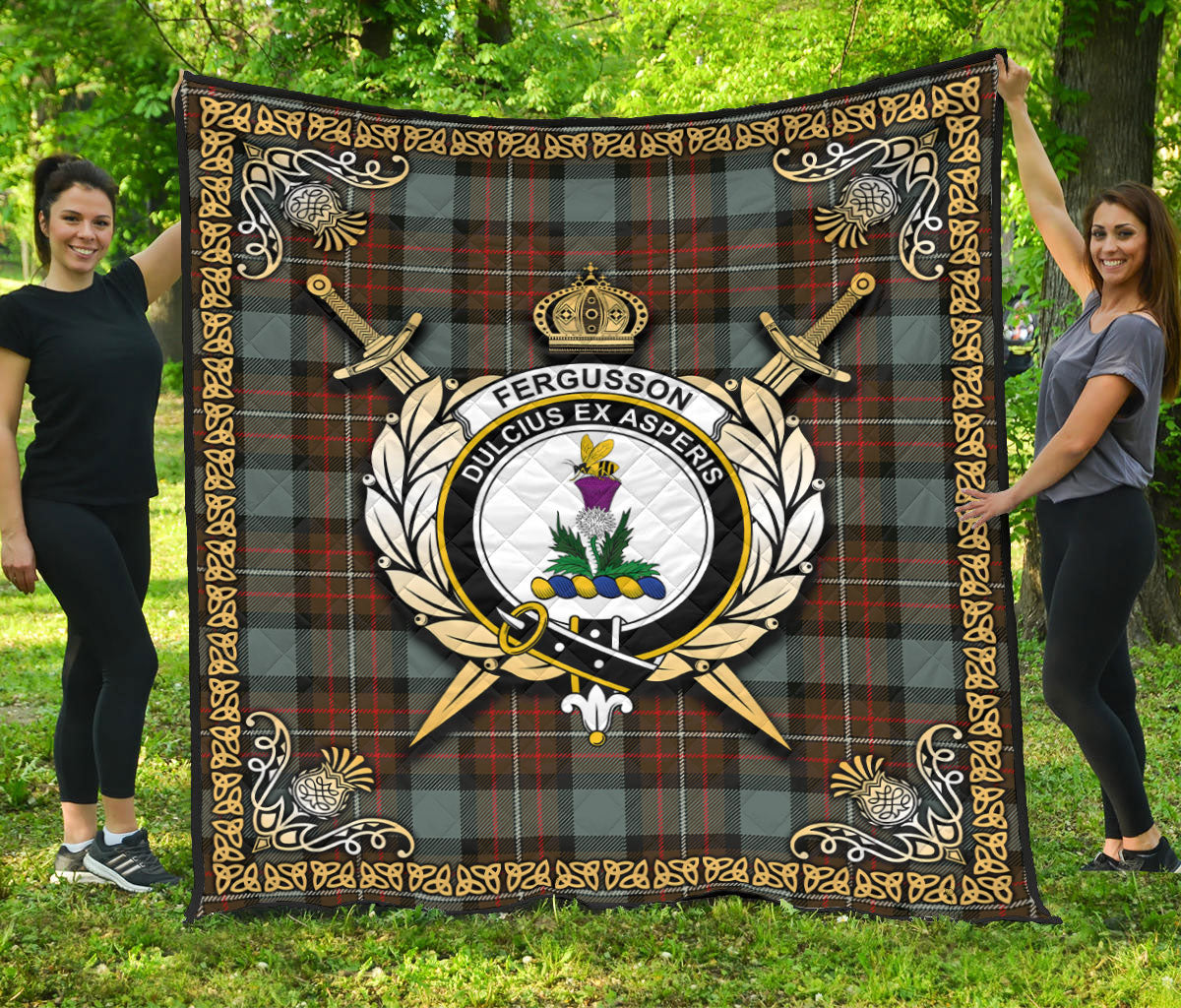 Fergusson Weathered Tartan Crest Premium Quilt - Celtic Thistle Style