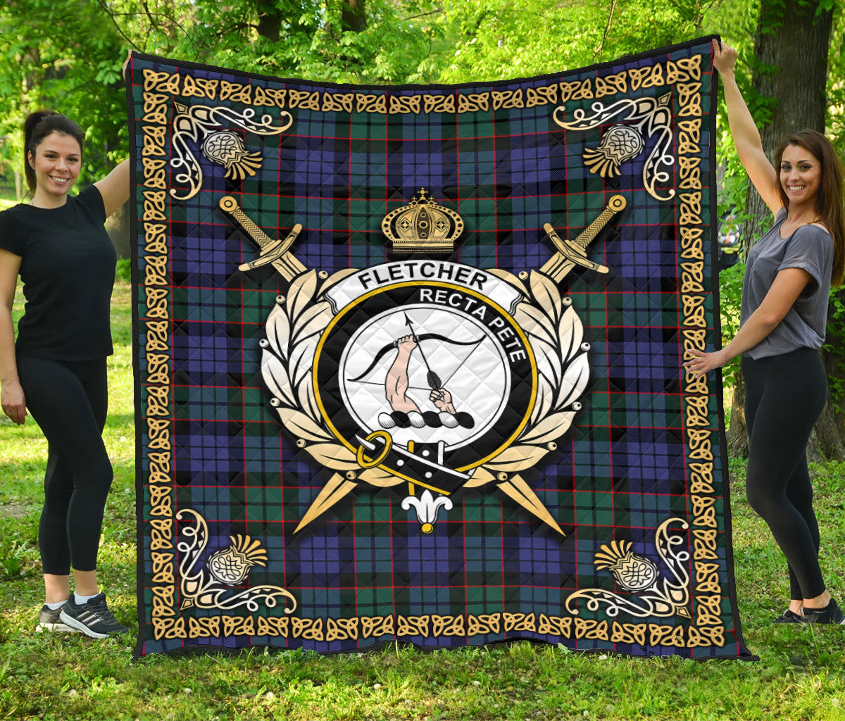 Fletcher Modern Tartan Crest Premium Quilt - Celtic Thistle Style