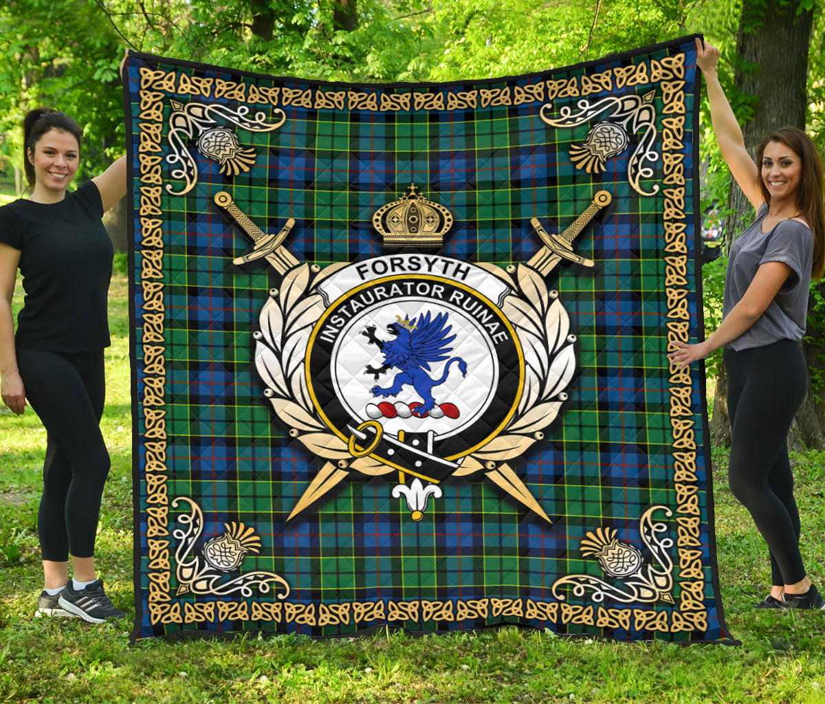 Forsyth Ancient Tartan Crest Premium Quilt - Celtic Thistle Style