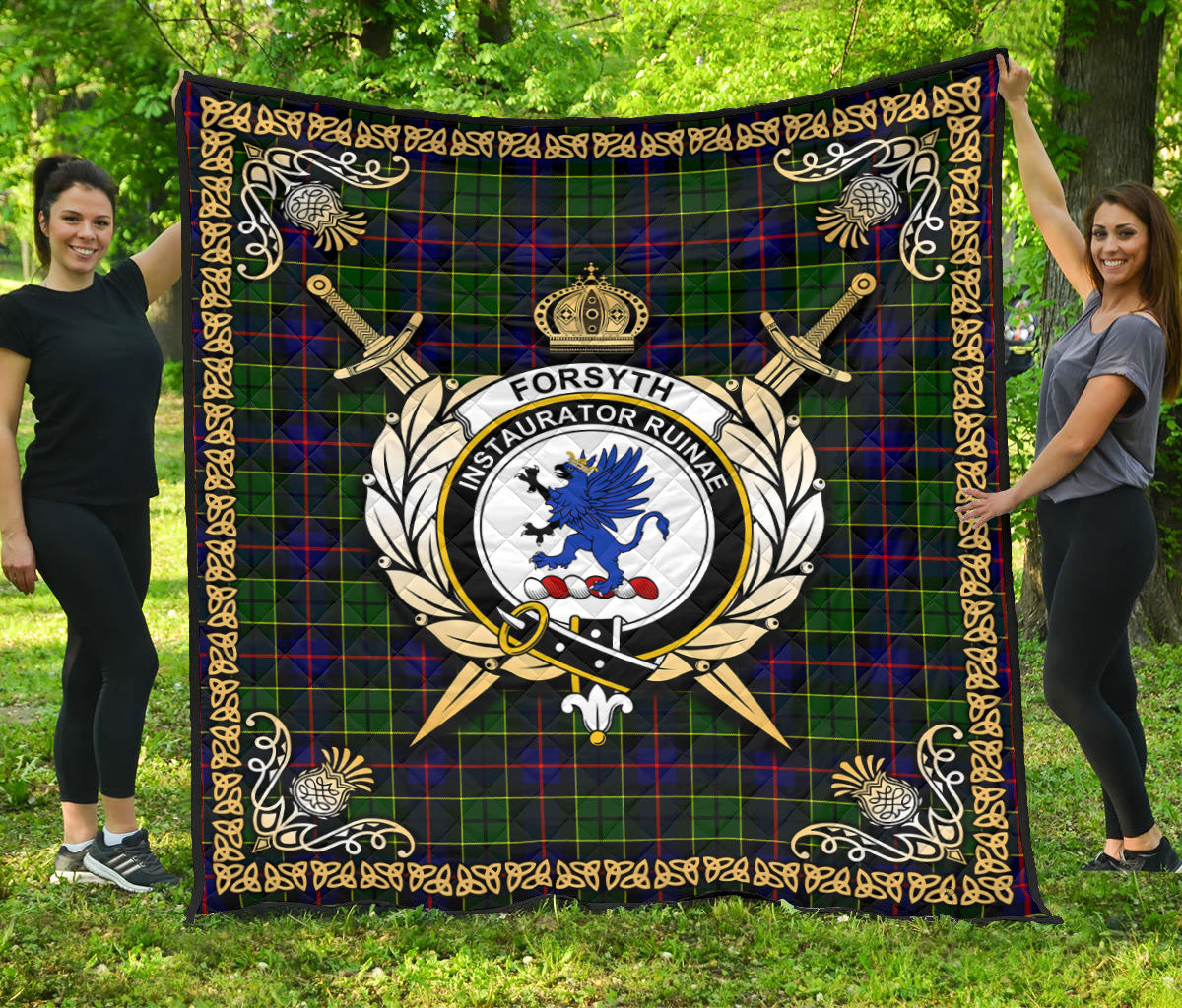 Forsyth Modern Tartan Crest Premium Quilt - Celtic Thistle Style