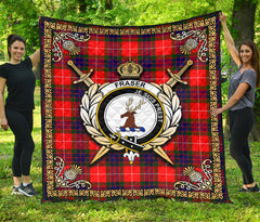 Fraser (of Lovat) Modern Tartan Crest Premium Quilt - Celtic Thistle Style