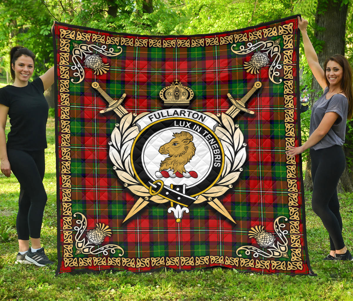 Fullarton Tartan Crest Premium Quilt - Celtic Thistle Style