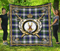 Gordon Dress Modern Tartan Crest Premium Quilt - Celtic Thistle Style