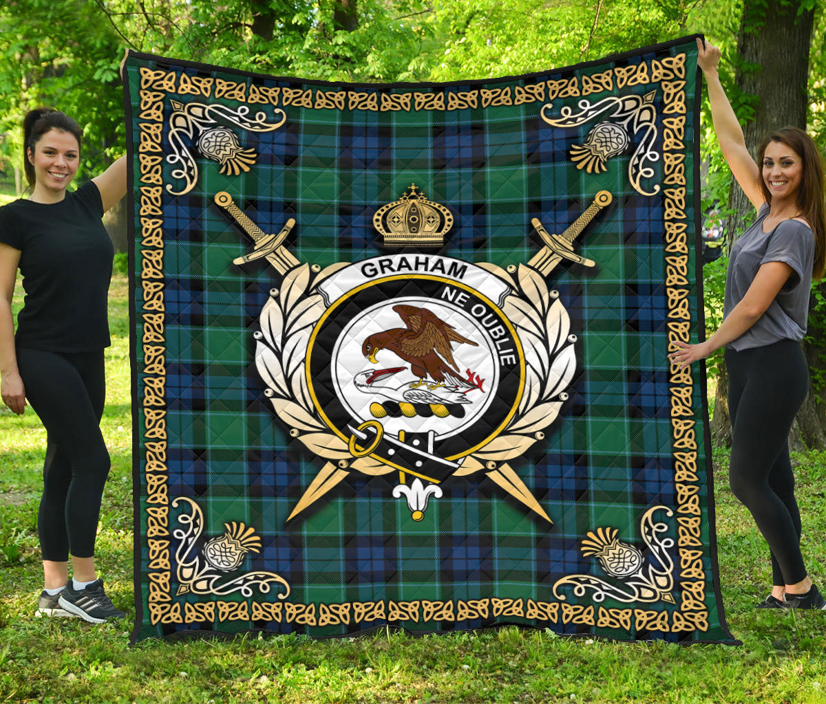 Graham of Menteith Ancient Tartan Crest Premium Quilt - Celtic Thistle Style