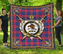 Graham of Menteith Red Tartan Crest Premium Quilt - Celtic Thistle Style