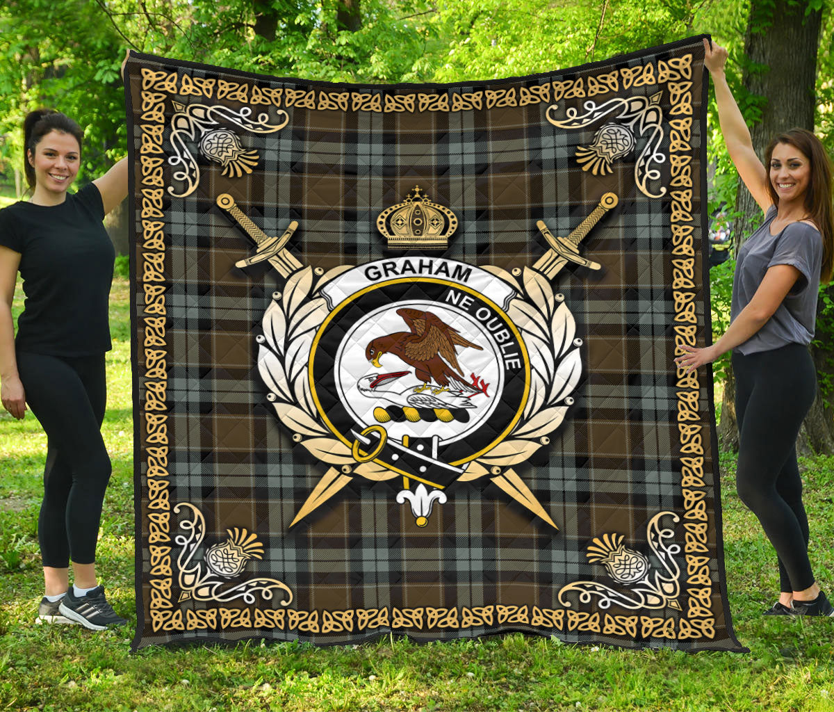 Graham of Menteith Weathered Tartan Crest Premium Quilt - Celtic Thistle Style