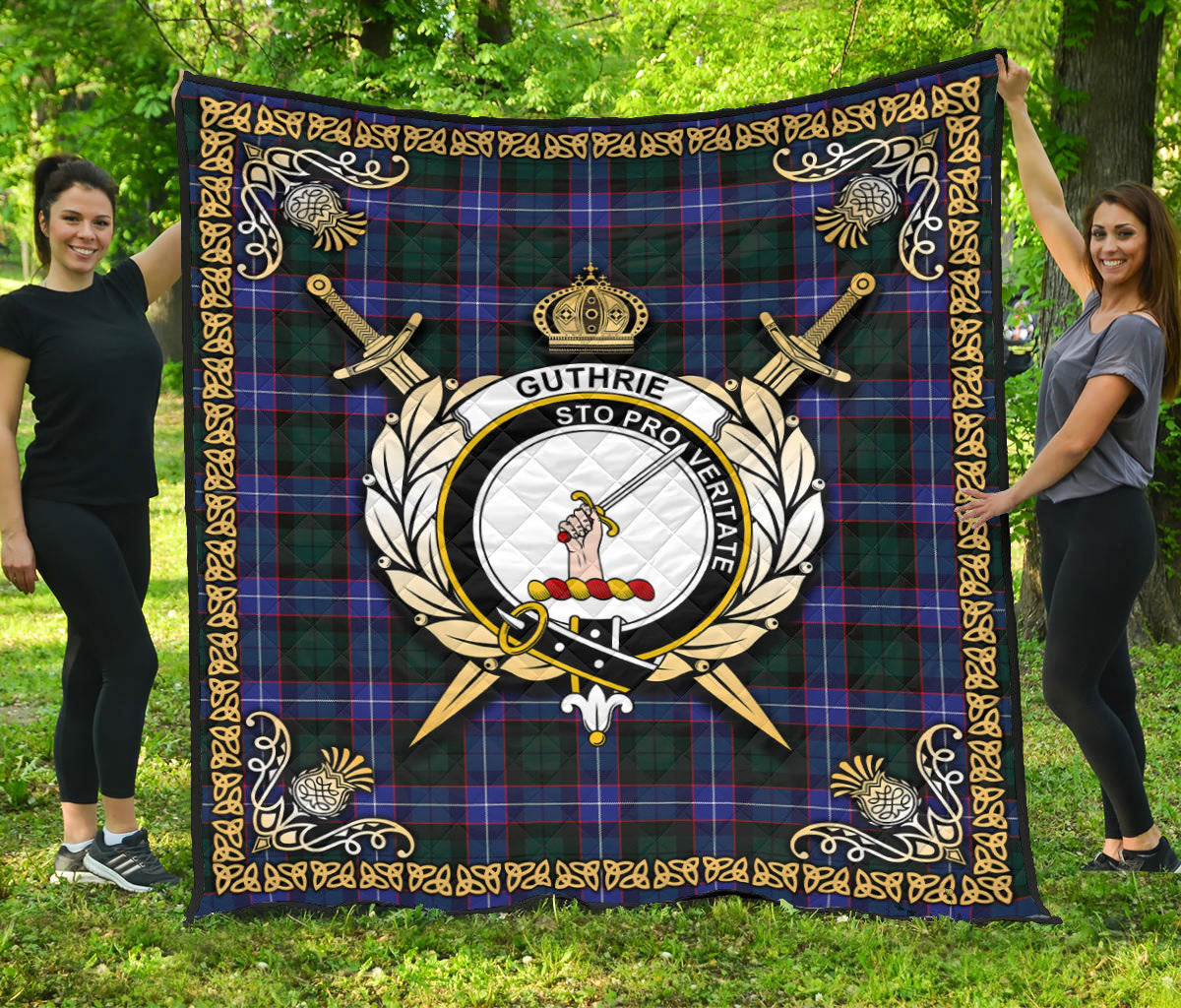 Guthrie Modern Tartan Crest Premium Quilt - Celtic Thistle Style