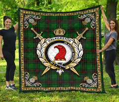 Halkerston Tartan Crest Premium Quilt - Celtic Thistle Style