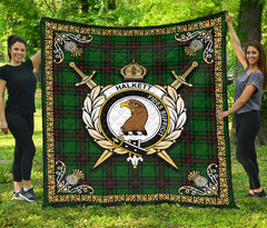 Halkett Tartan Crest Premium Quilt - Celtic Thistle Style