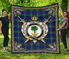 Hamilton Hunting Modern Tartan Crest Premium Quilt - Celtic Thistle Style