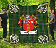 Horgan Tartan Crest Premium Quilt - Gold Thistle Style