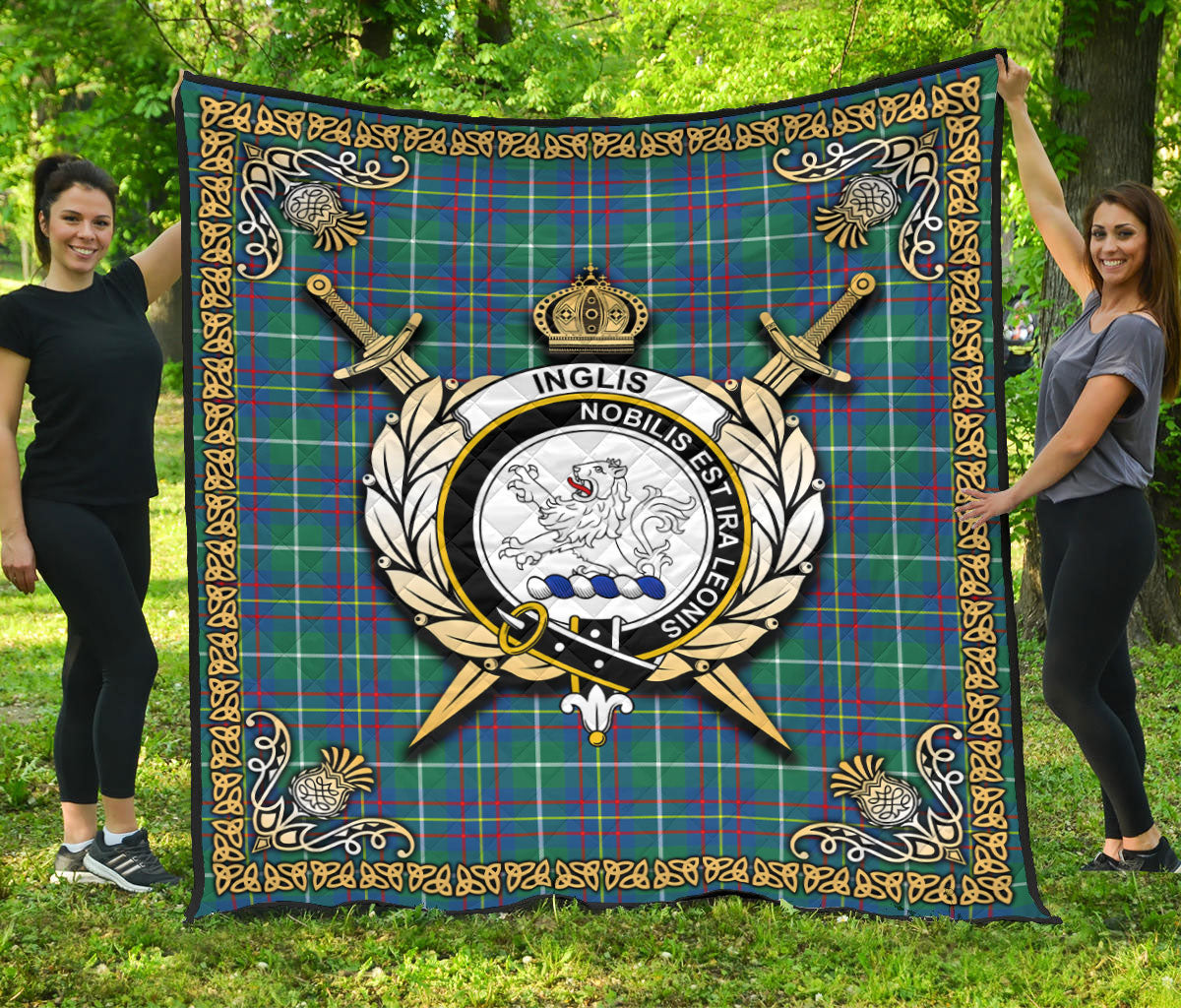 Inglis Ancient Tartan Crest Premium Quilt - Celtic Thistle Style