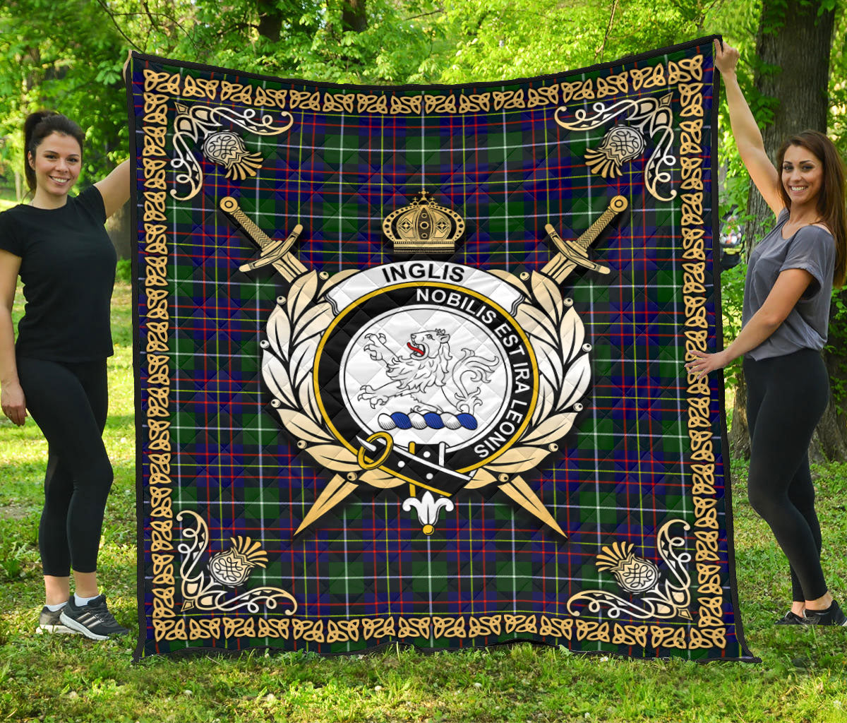 Inglis Modern Tartan Crest Premium Quilt - Celtic Thistle Style