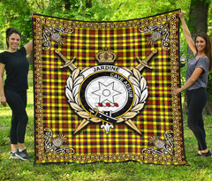 Jardine Tartan Crest Premium Quilt - Celtic Thistle Style