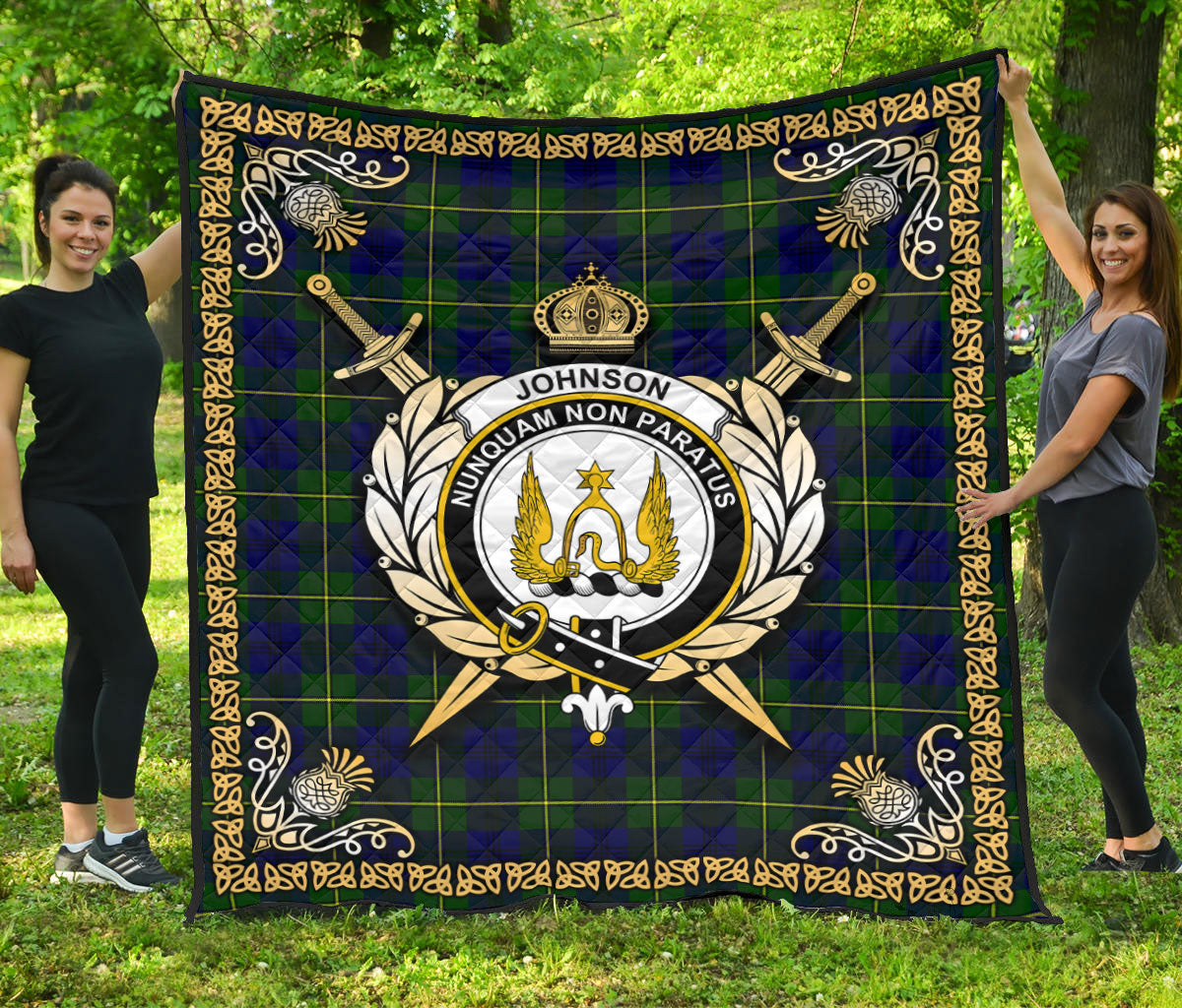 Johnson Modern Tartan Crest Premium Quilt - Celtic Thistle Style