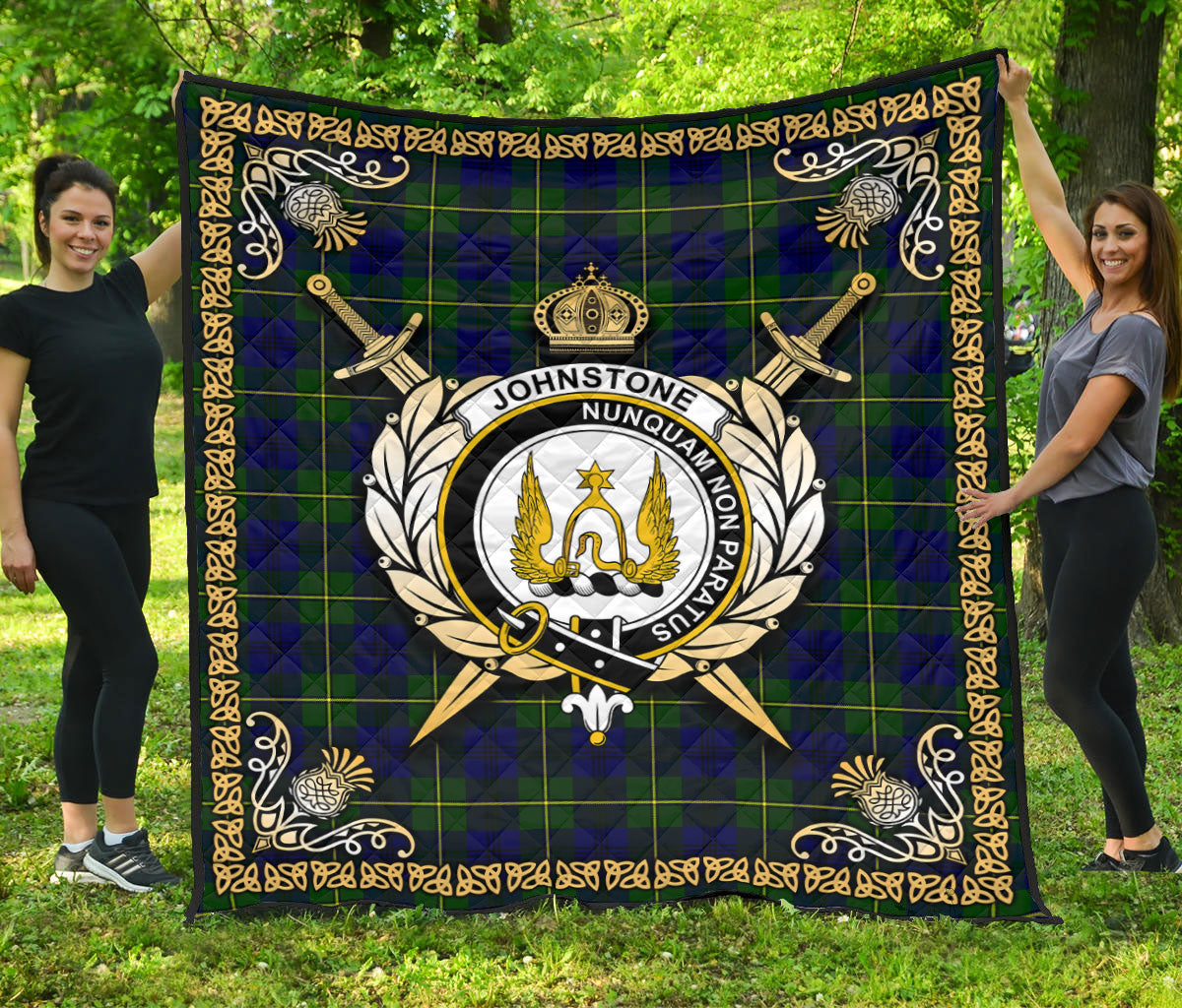 Johnstone Modern Tartan Crest Premium Quilt - Celtic Thistle Style