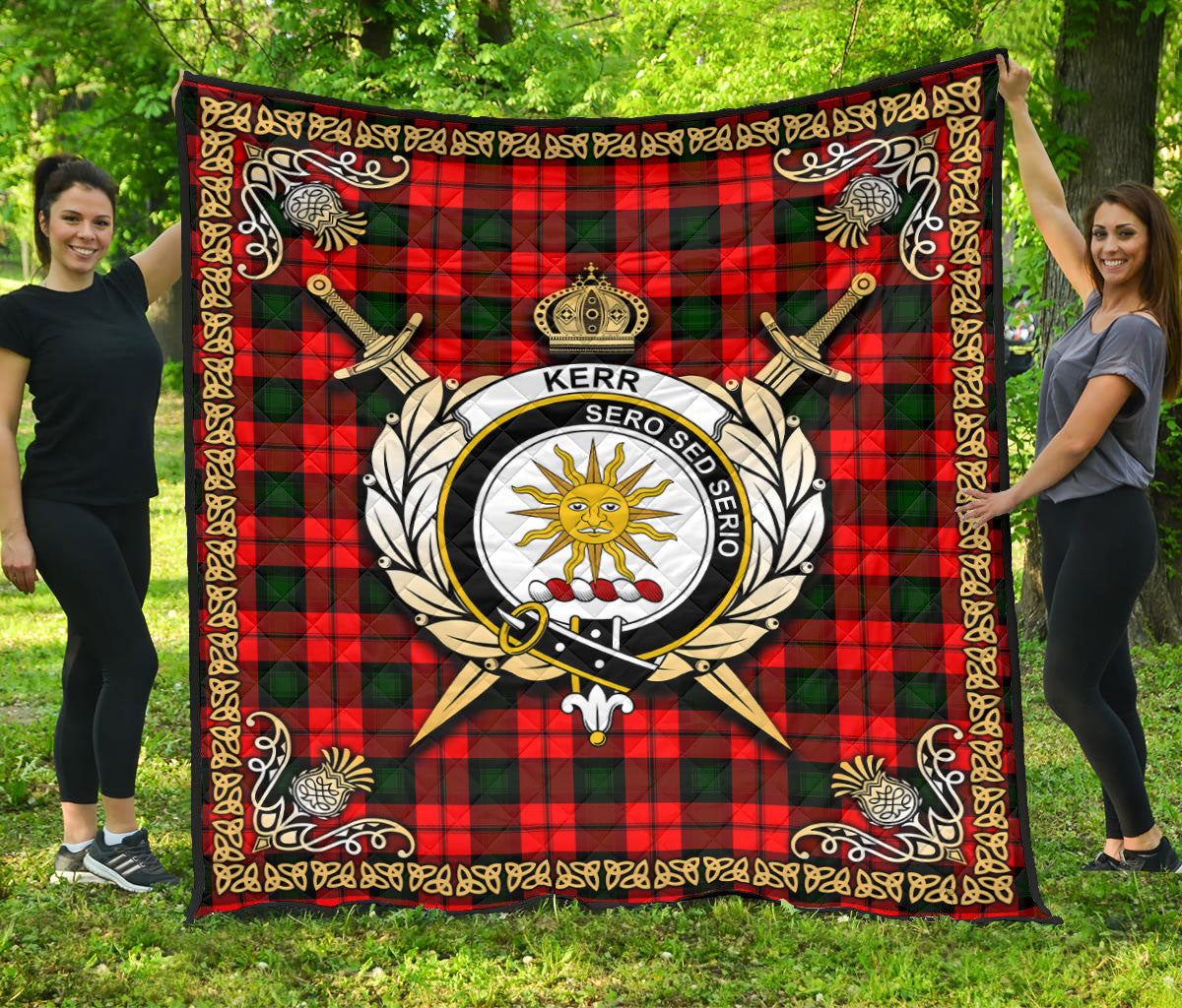 Kerr Modern Tartan Crest Premium Quilt - Celtic Thistle Style