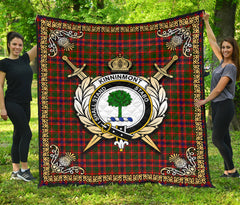 Kinninmont Tartan Crest Premium Quilt - Celtic Thistle Style