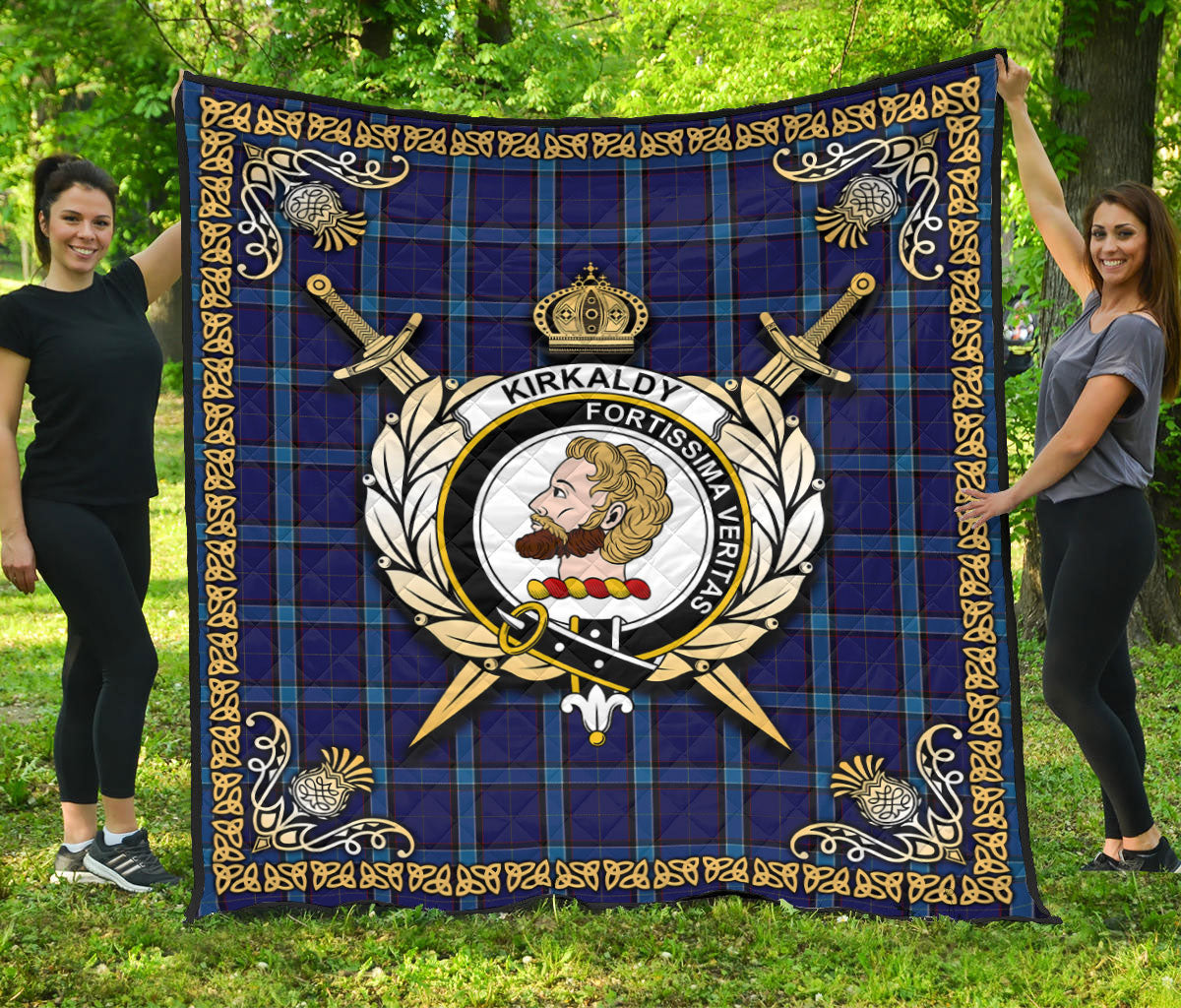 Kirkaldy Tartan Crest Premium Quilt - Celtic Thistle Style