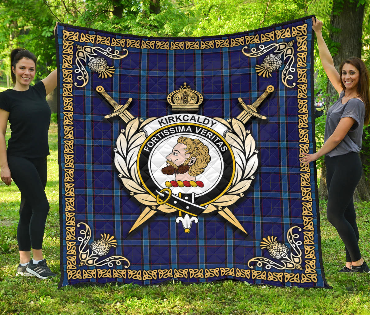 Kirkcaldy Tartan Crest Premium Quilt - Celtic Thistle Style