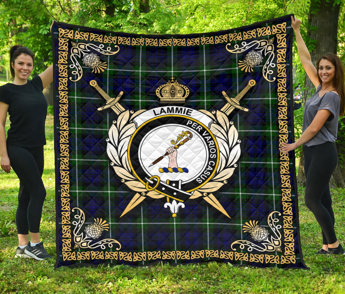 Lammie Tartan Crest Premium Quilt - Celtic Thistle Style