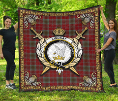 Lindsay Weathered Tartan Crest Premium Quilt - Celtic Thistle Style