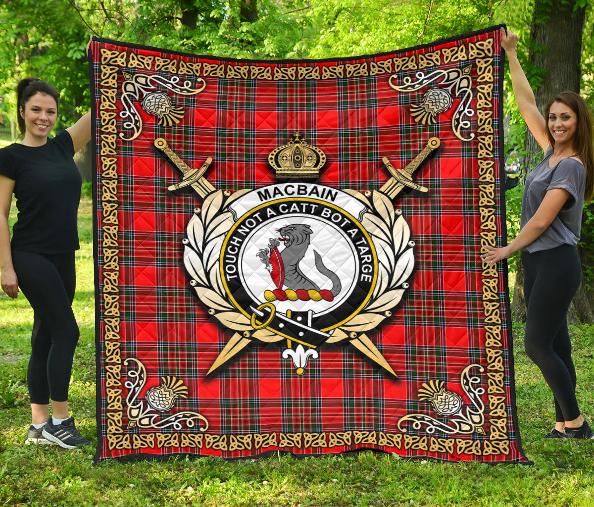 MacBain Tartan Crest Premium Quilt - Celtic Thistle Style