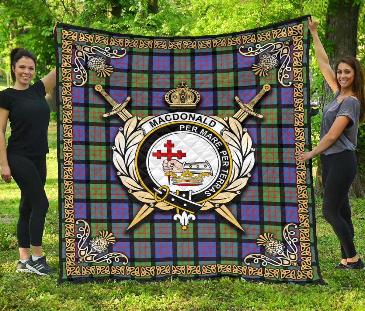 MacDonald Ancient Tartan Crest Premium Quilt - Celtic Thistle Style