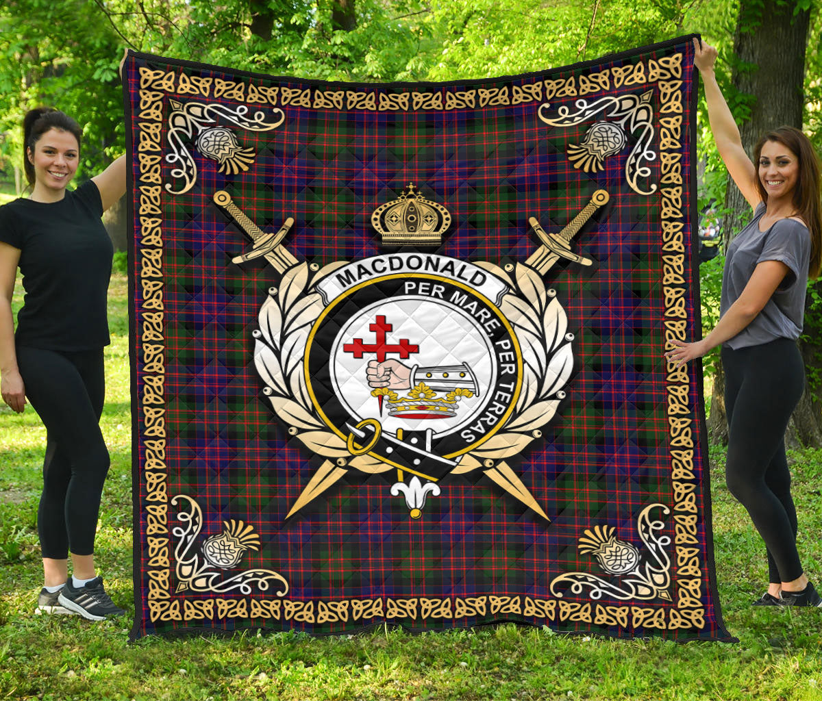 MacDonald Modern Tartan Crest Premium Quilt - Celtic Thistle Style