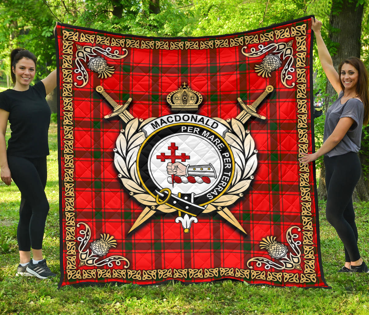 MacDonald of Sleat Tartan Crest Premium Quilt - Celtic Thistle Style