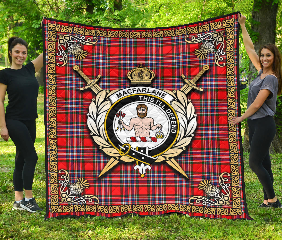 MacFarlane Modern Tartan Crest Premium Quilt - Celtic Thistle Style