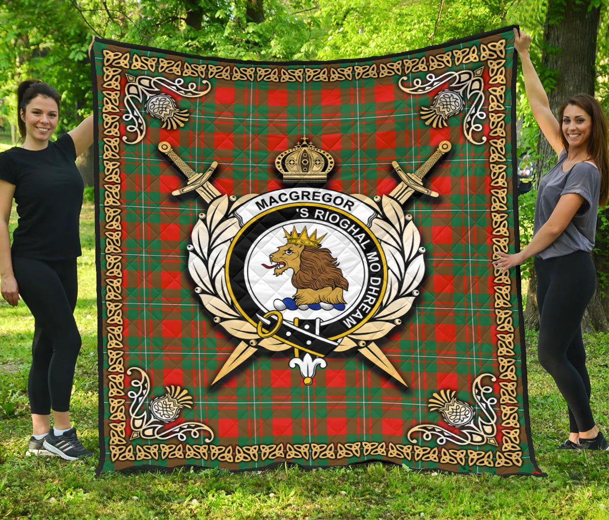 MacGregor Ancient Tartan Crest Premium Quilt - Celtic Thistle Style