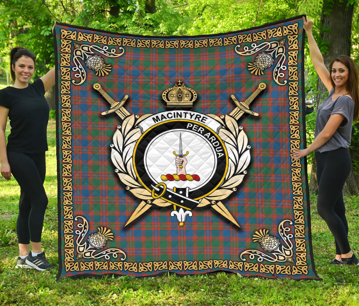 MacIntyre Ancient Tartan Crest Premium Quilt - Celtic Thistle Style