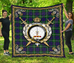 MacIntyre Hunting Modern Tartan Crest Premium Quilt - Celtic Thistle Style