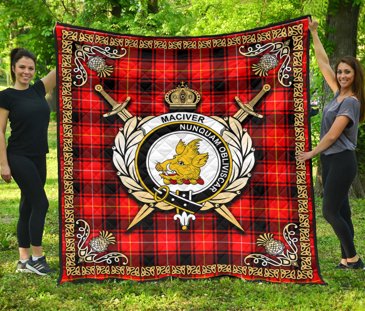 MacIver Modern Tartan Crest Premium Quilt - Celtic Thistle Style