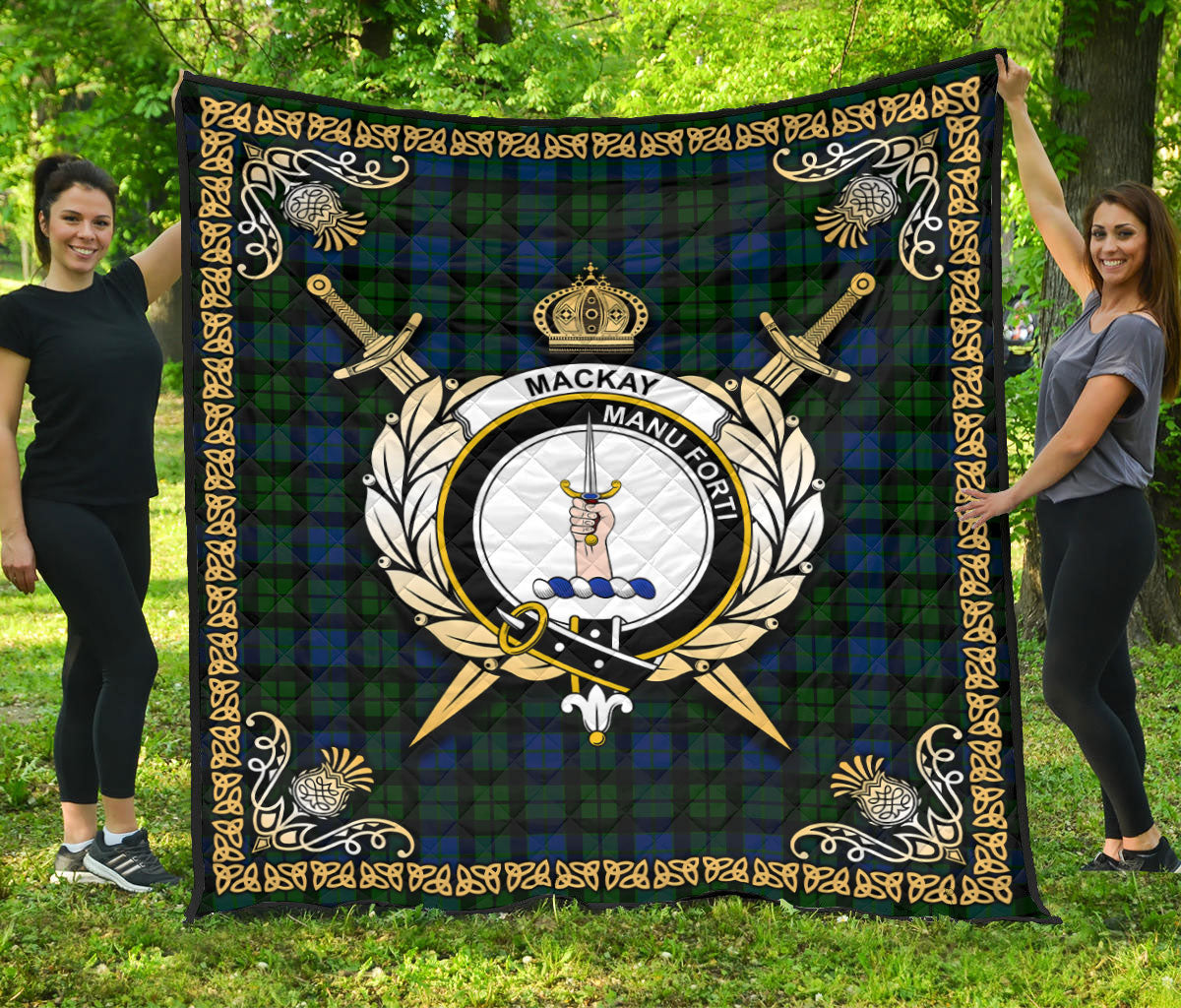 MacKay Modern Tartan Crest Premium Quilt - Celtic Thistle Style