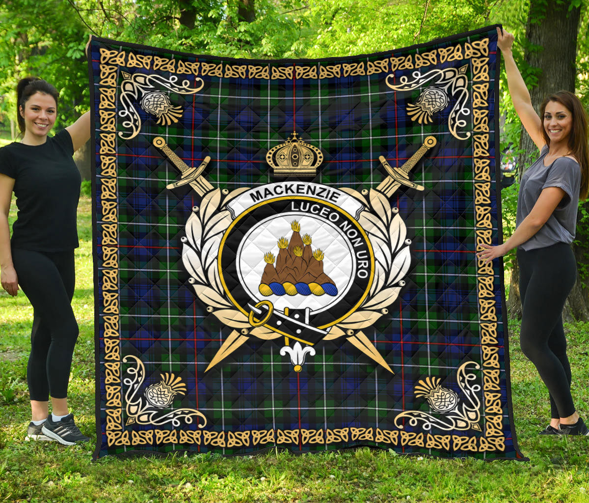 MacKenzie Modern Tartan Crest Premium Quilt - Celtic Thistle Style