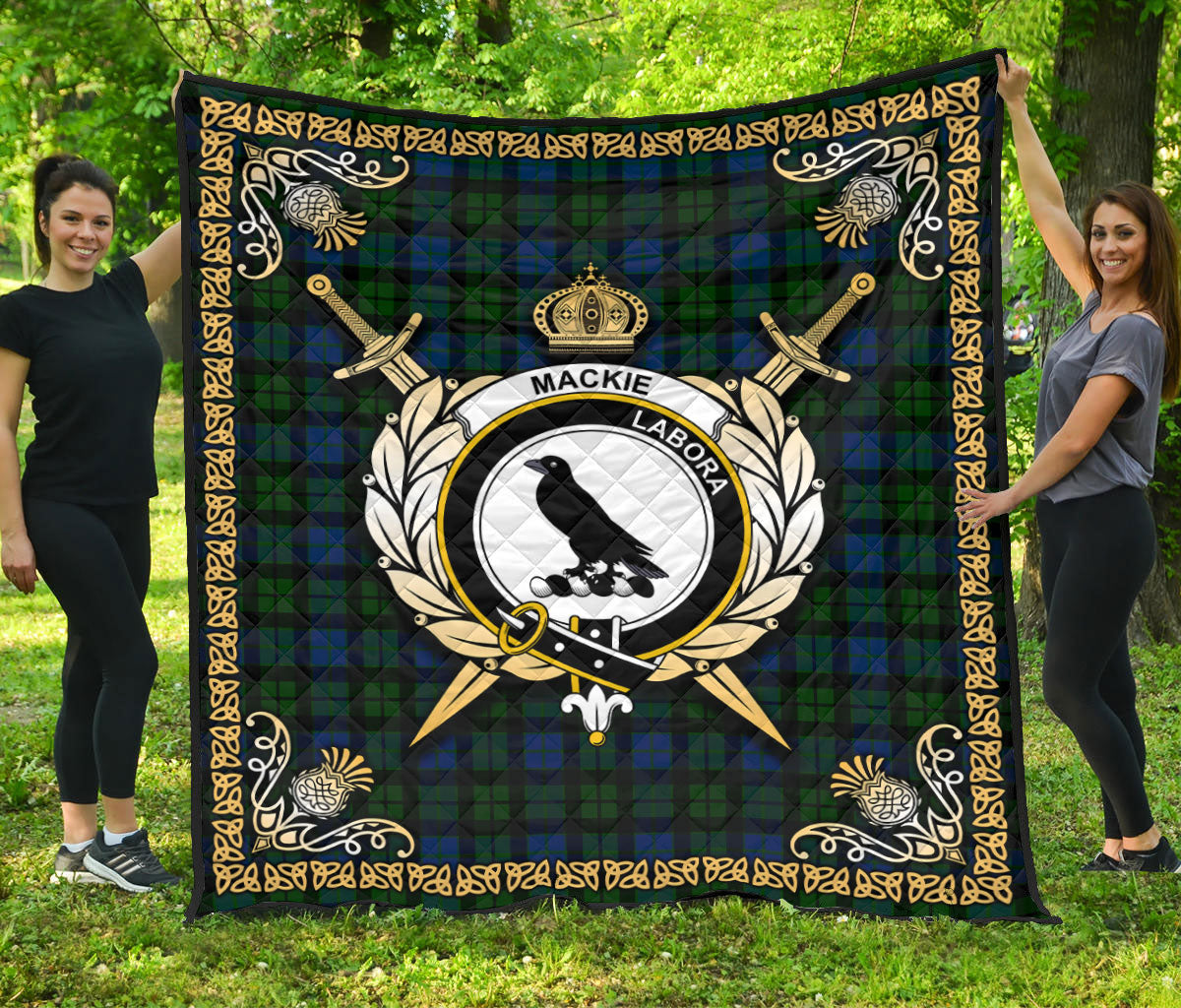 MacKie Tartan Crest Premium Quilt - Celtic Thistle Style