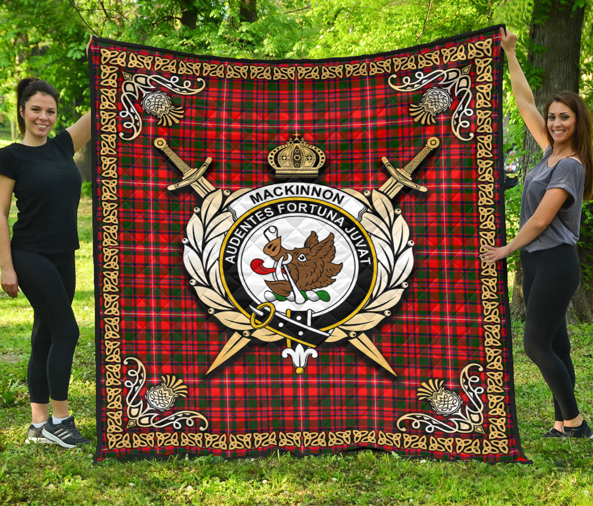 MacKinnon Modern Tartan Crest Premium Quilt - Celtic Thistle Style