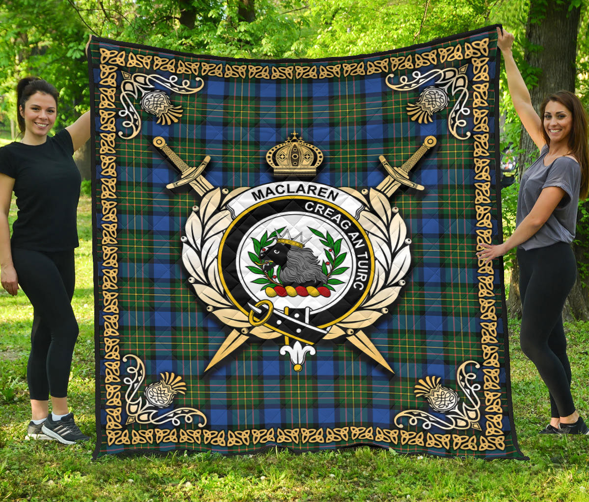 MacLaren Ancient Tartan Crest Premium Quilt - Celtic Thistle Style