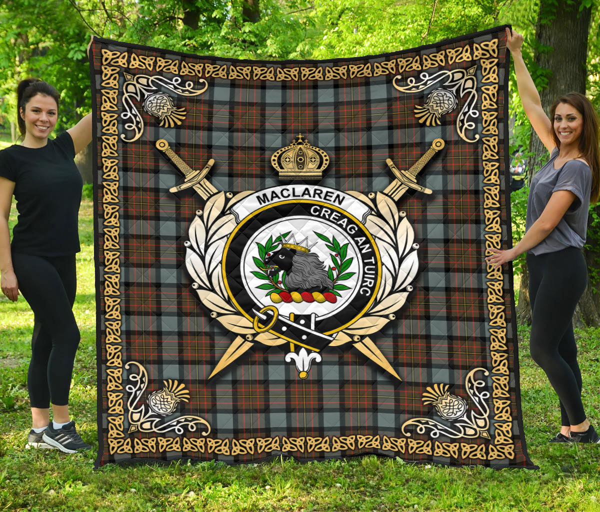 MacLaren Weathered Tartan Crest Premium Quilt - Celtic Thistle Style