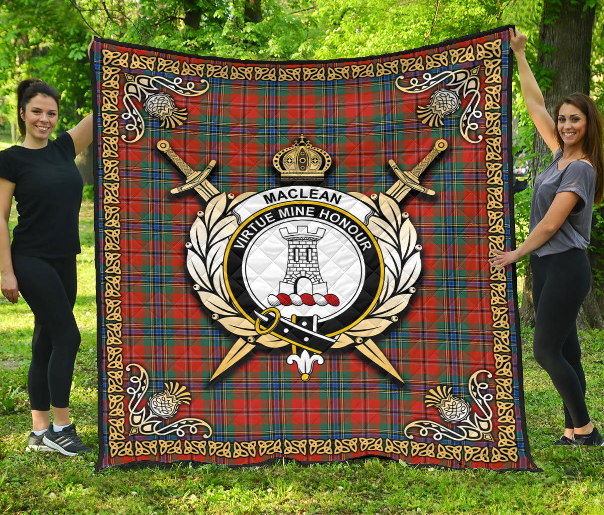 MacLean of Duart Ancient Tartan Crest Premium Quilt - Celtic Thistle Style